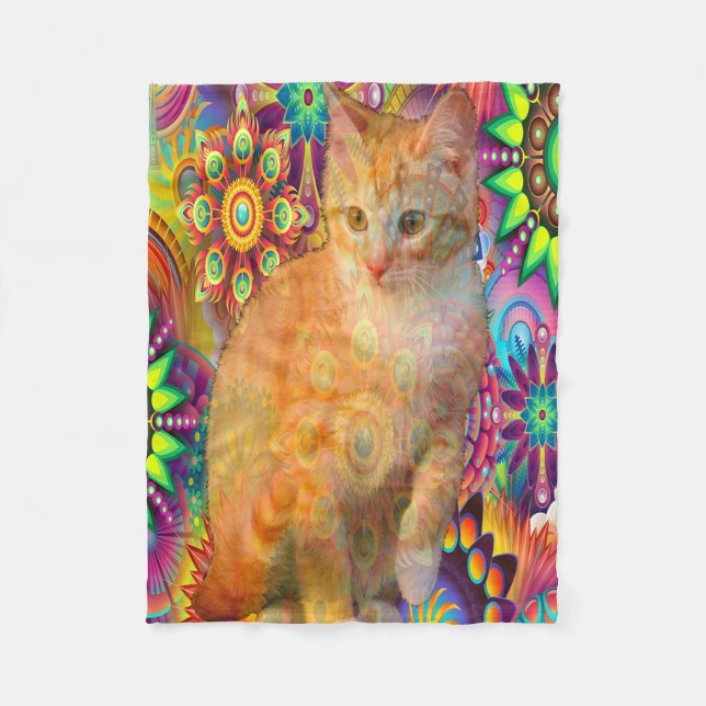 Cobertor De Velo Psychedelic Tie Dye Cat (Frente)