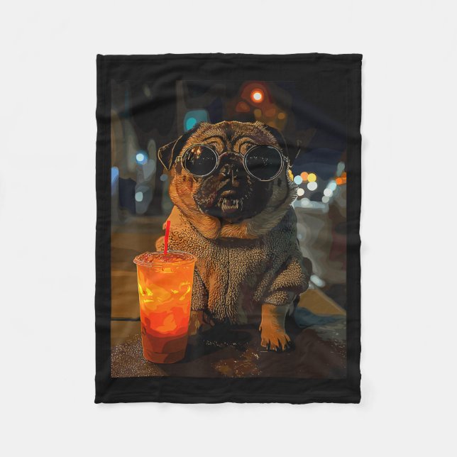 Cobertor De Velo Pug com café gelado  (Frente)