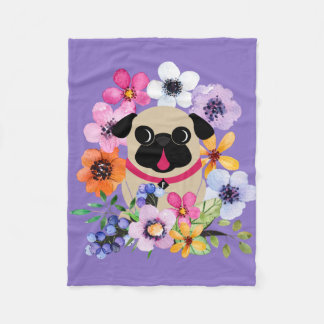 Cobertor De Velo Pug da jovem corça em flores do primavera