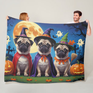 Cobertor De Velo Pug Dog Pumpkin Halloween Engraçado