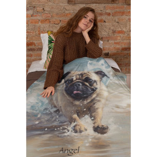 Cobertor De Velo Pug Feliz na Praia personalizável