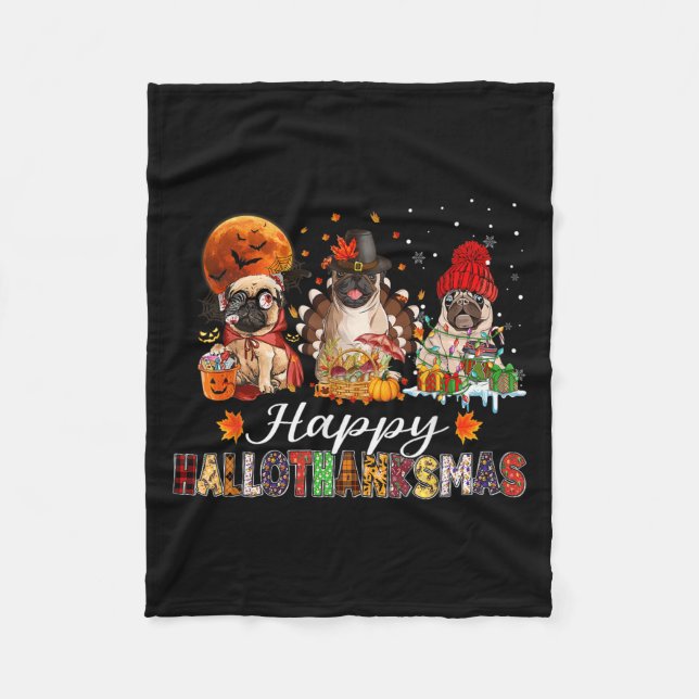 Cobertor De Velo Pug Halloween Thanksgiving Christmas Happy Halloth (Frente)