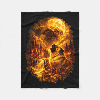 Cobertor De Velo Pug uivando para a lua lua cheia dramática