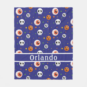 Cobertor De Velo Pumpkin Crânio Olho Azul Folha