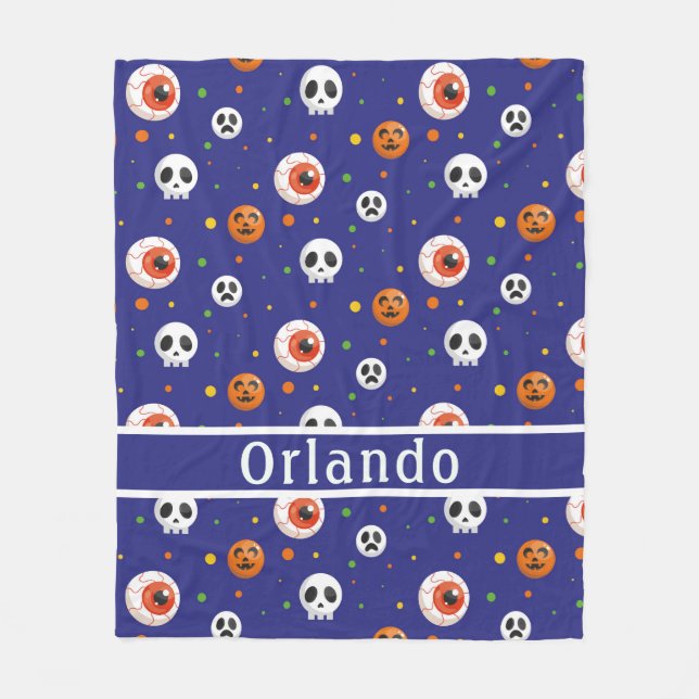 Cobertor De Velo Pumpkin Crânio Olho Azul Folha (Frente)