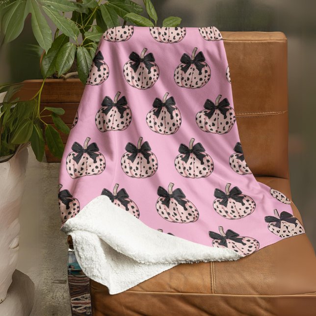 Cobertor De Velo Pumpkin rosa rosa e fofo do Halloween com arco (Halloween Coquette cute Pink Pumpkin with bow Fleece Blanket)