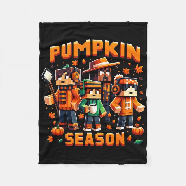 Cobertor De Velo Pumpkin Season Pixel Gaming Fall Gamer Autumn Vibe (Frente)