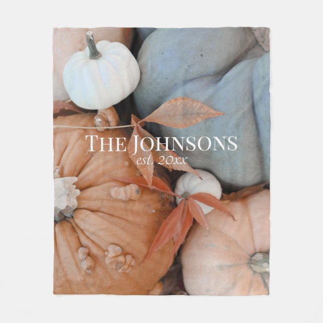 Cobertor De Velo Pumpkins Laranja Personalizado Branco E Azul (Frente)