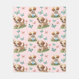 Cobertor De Velo Puppies and Butterflies Pattern Blanket