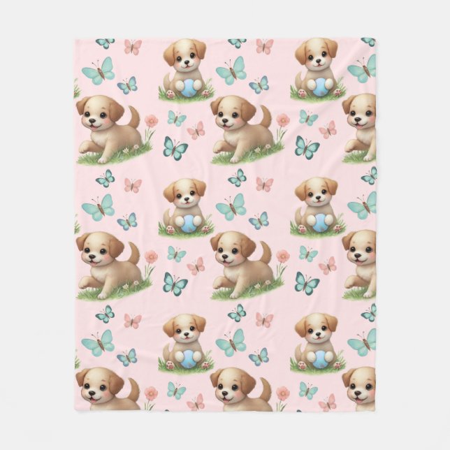 Cobertor De Velo Puppies and Butterflies Pattern Blanket (Frente)