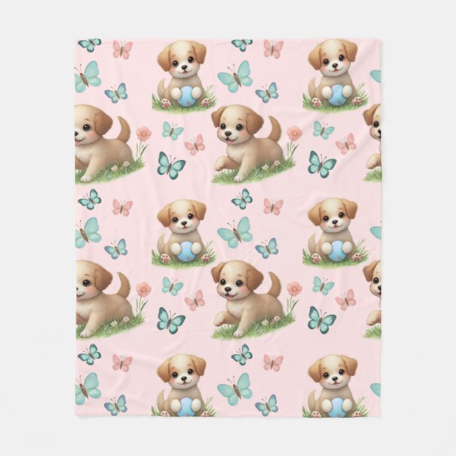 Cobertor De Velo Puppies and Butterflies Pattern Blanket (Frente)