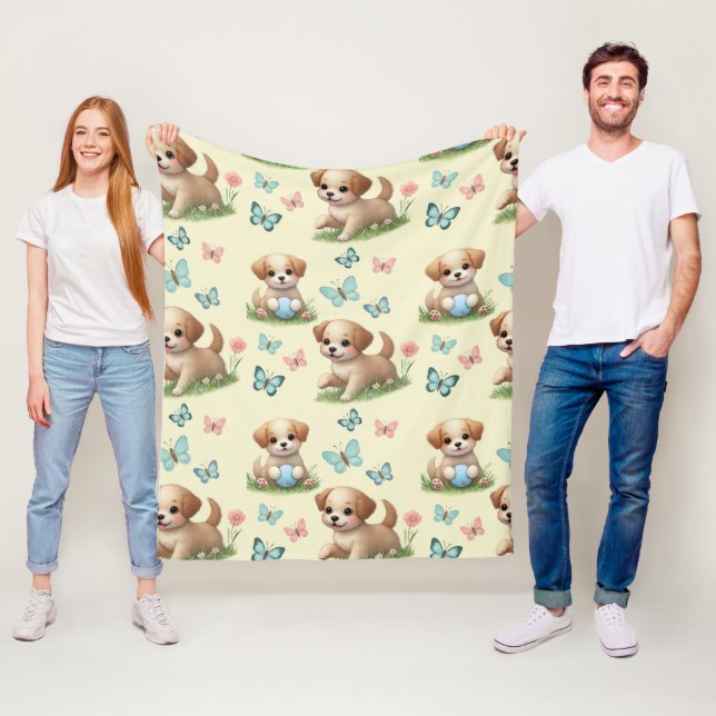 Cobertor De Velo Puppies and Butterflies Watercolor Pastel (In Situ)