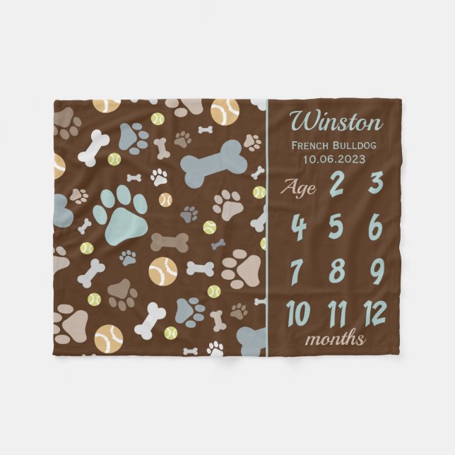 Cobertor De Velo Puppy Dog Paw Imprimir Milestone Manter Blanket (Frente (Horizontal))