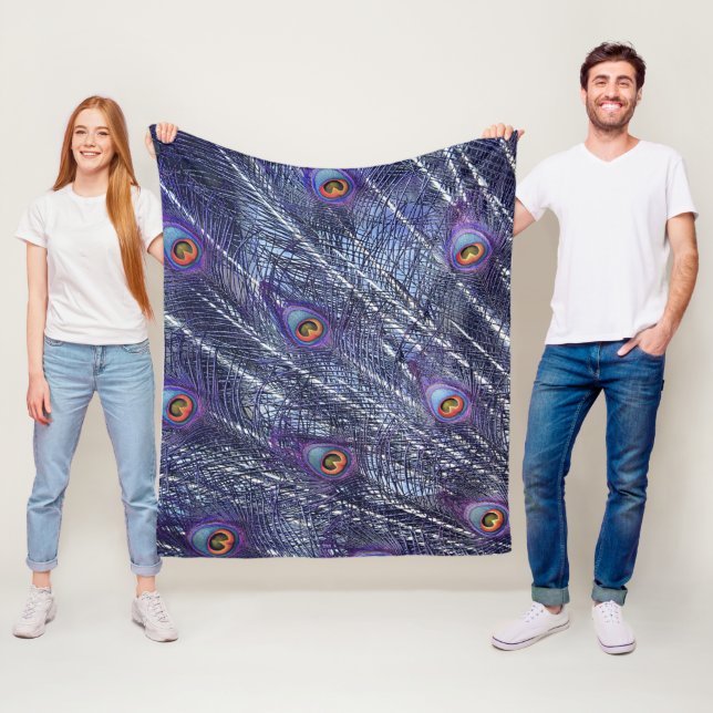 Cobertor De Velo Purple Blue Peacock Feathers Fleece Blanket (In Situ)