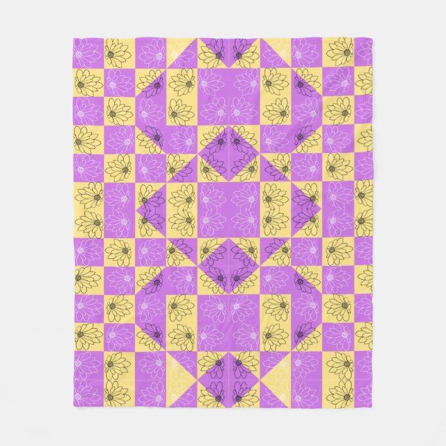 Cobertor De Velo Purple gold Flower seamless Checkerboard pattern (Frente)