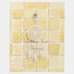 Cobertor De Velo Quadrados Amarelo Limão Dream Catcher Creme