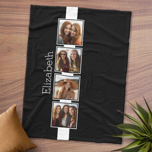 Cobertor De Velo Quadrados de Colagem de Fotos Pretos e Brancos Per (Personalized Fleece Blanket - Add Photos and Text)