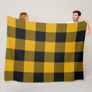 Cobertor De Velo Quadrados Xadrez Amarelo e Preto Buffalo Plaid
