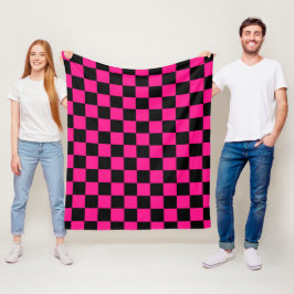 Cobertor De Velo Quadrados xadrez rosa quente preto geométrico retr