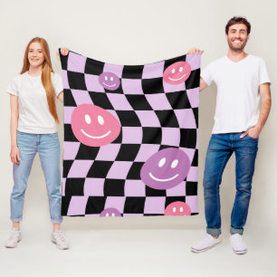 Cobertor De Velo Quadro de Verificação do Groovy Retro Smiley, Y2K