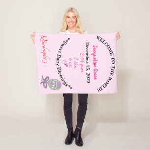 Cobertor De Velo Quadruplet Baby Girl Rosa Rattle Foguete