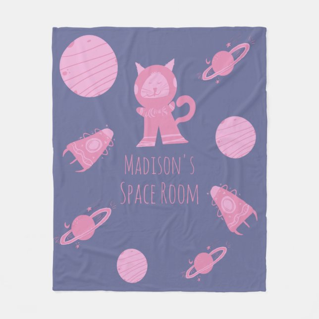 Cobertor De Velo Quarto de Meninas Rosa Gato Espacial Roxo  (Frente)