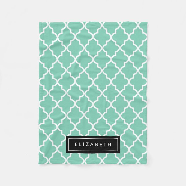 Cobertor De Velo Quatrefoil Preto e Seafoam | Fleece-Blanket (Frente)
