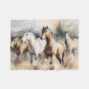 Cobertor De Velo “Quatro Mustangs Selvagens” Aquarela Ocidental Emp