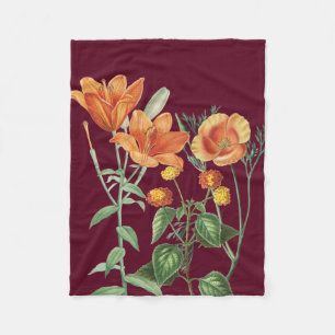 Cobertor De Velo Queda Autumn Watercolor Orange Floral Burgundy