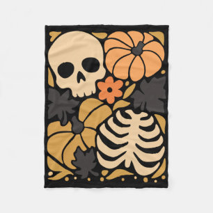 Cobertor De Velo Queda Skeleton Pumpkin Folheto Floral Halloween