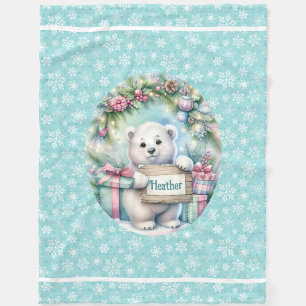 Cobertor De Velo Querido Urso Polar Personaliza Nome De Natal