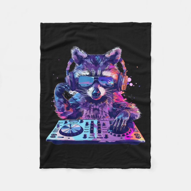 Cobertor De Velo Raccoon Dj Edm Techno House Music Funny Animal Lov (Frente)