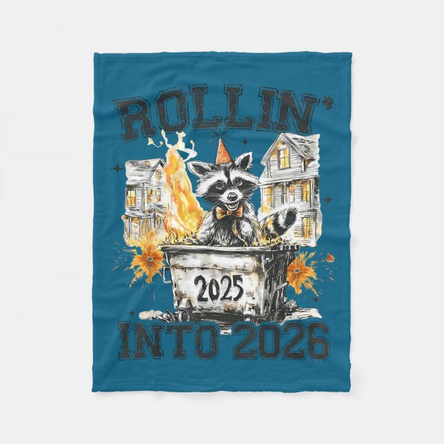 Cobertor De Velo Raccoon Rollin Into 2026 Funny Dumpster Fire 2025  (Frente)