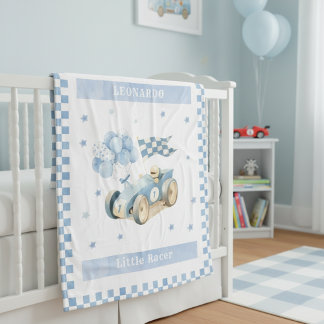 Cobertor De Velo Racing Car Checkered Blue Flag Little Racer