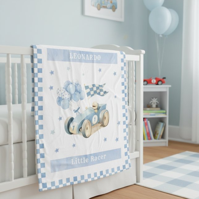 Cobertor De Velo Racing Car Checkered Blue Flag Little Racer (Criador carregado)