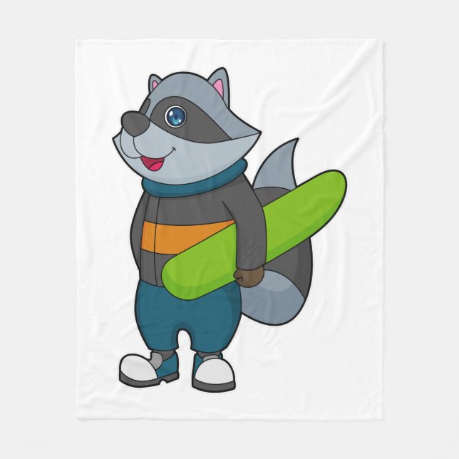 Cobertor De Velo Racoon como Snowboarder com Snowboard (Frente)