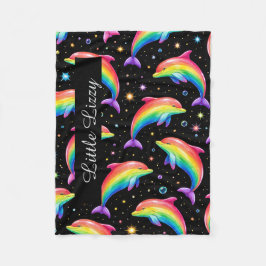 Cobertor De Velo Rainbow Dolphin Fleece Blanket – Kids Custom Name