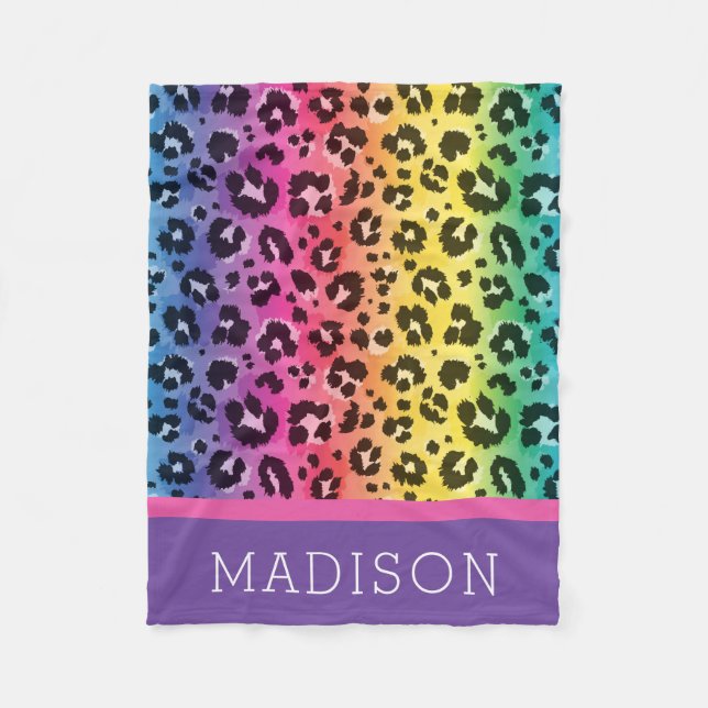 Cobertor De Velo Rainbow Leopard Animal Print Patterna Baby Girl (Frente)