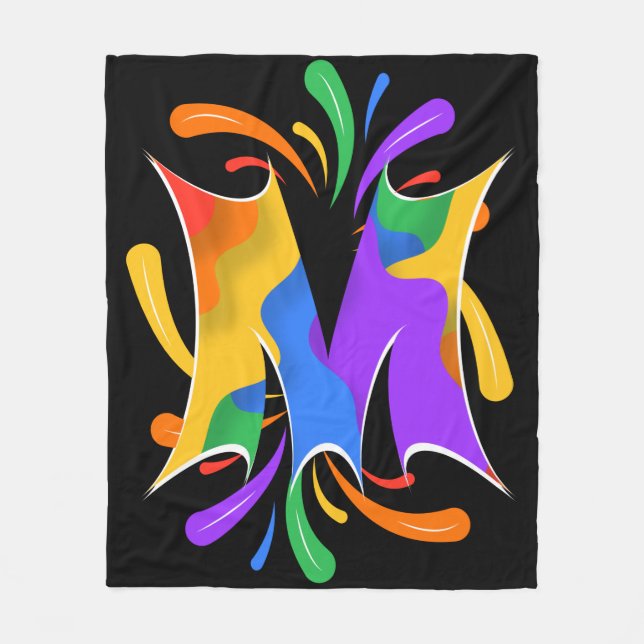 Cobertor De Velo Rainbow Letter M Monogram Abstract (Frente)