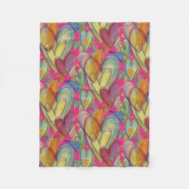 Cobertor De Velo Rainbow Love Hearts Cozy Fleece Throw Blanket (Frente)