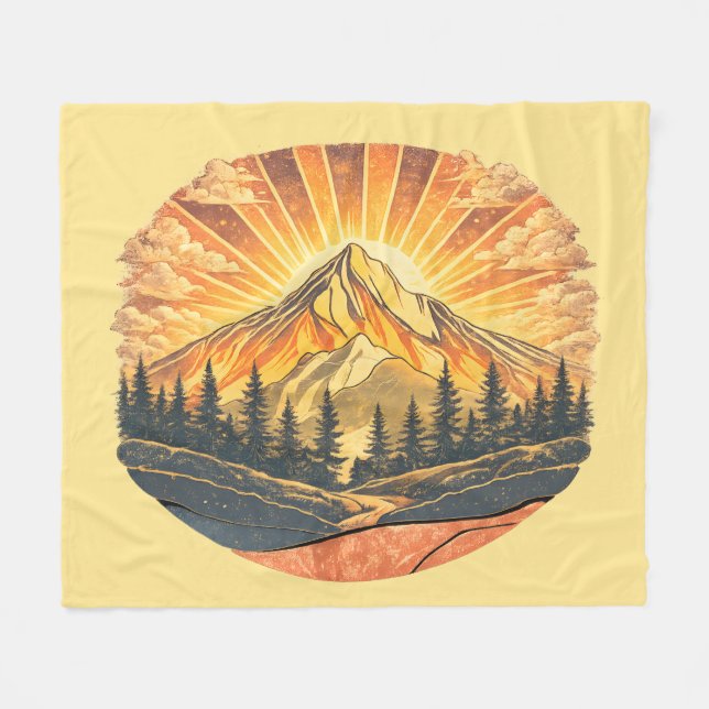 Cobertor De Velo Rainbow Mountain Peak | Retro Mountains Sunrise  (Frente (Horizontal))