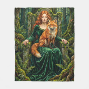 Cobertor De Velo Rainha Celta da Floresta Raposa Vermelha Bruxa Art