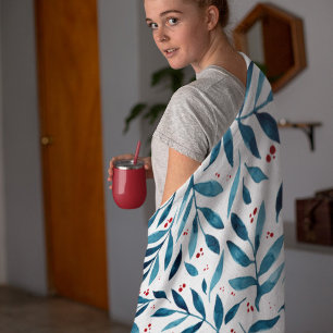 Cobertor De Velo Ramais bonito de aquarelas - turquesa e vermelho