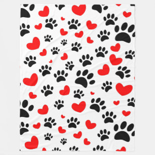 Cobertor De Velo Random Cartoon Dog Paw Prints And Red Hearts