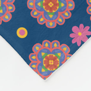 Cobertor De Velo Rangoli Flores Bolinhas no Flor Azul