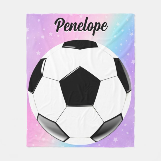 Cobertor De Velo Rapariga Futebol Ball Pastel Stars Nome Personaliz (Frente)