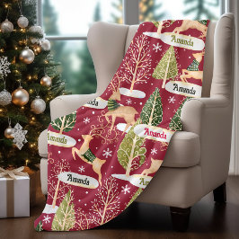 Cobertor De Velo Rãs bonitas Árvores de Natal monograma vermelho