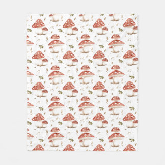 Cobertor De Velo Rãs da Floresta & Cogumelos Fly Agaric Aquarela