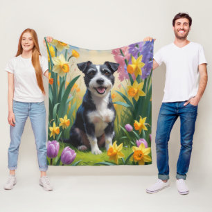 Cobertor De Velo Rat Terrier Dog Spring Flowings Painting