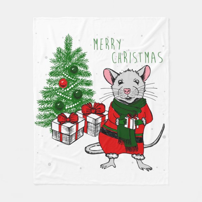 Cobertor De Velo rato de natal alegre (Frente)